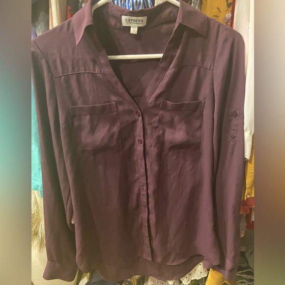 EXPRESS. Portofino style long sleeve dress shirt blouse. Plum Jewel tone Purple. - Picture 4 of 5